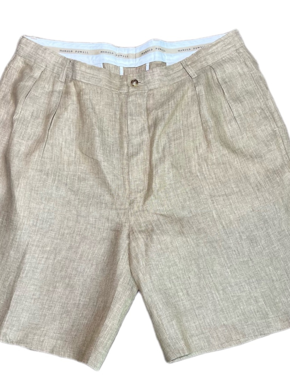 Harold Powell Linen Blend Pleated Shorts Men’s Tan Herringbone size 36 - Picture 2 of 9